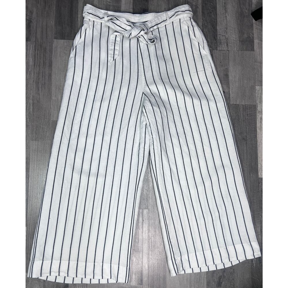 Joie Linen Blend Wide Leg Pants Striped Women’s L White Black Tie Waist Casual